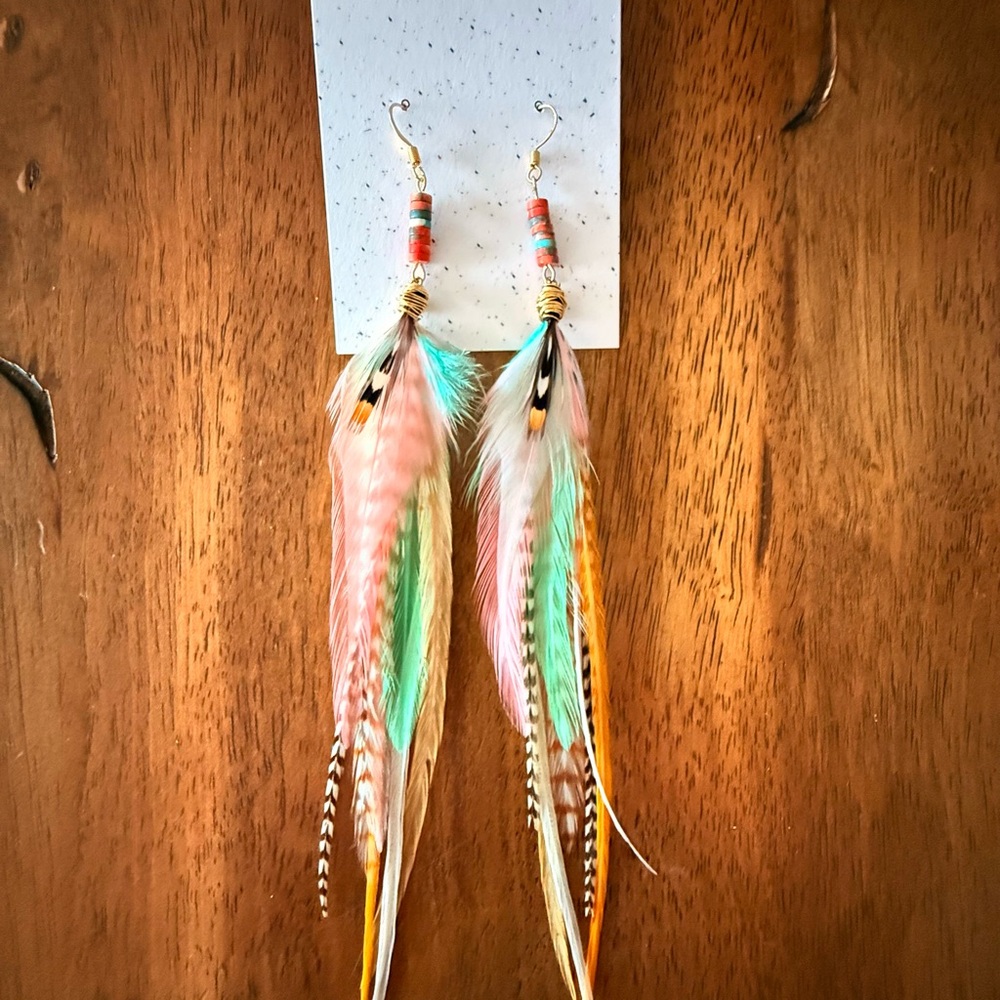 Artisan Vibrant Feather Earrings